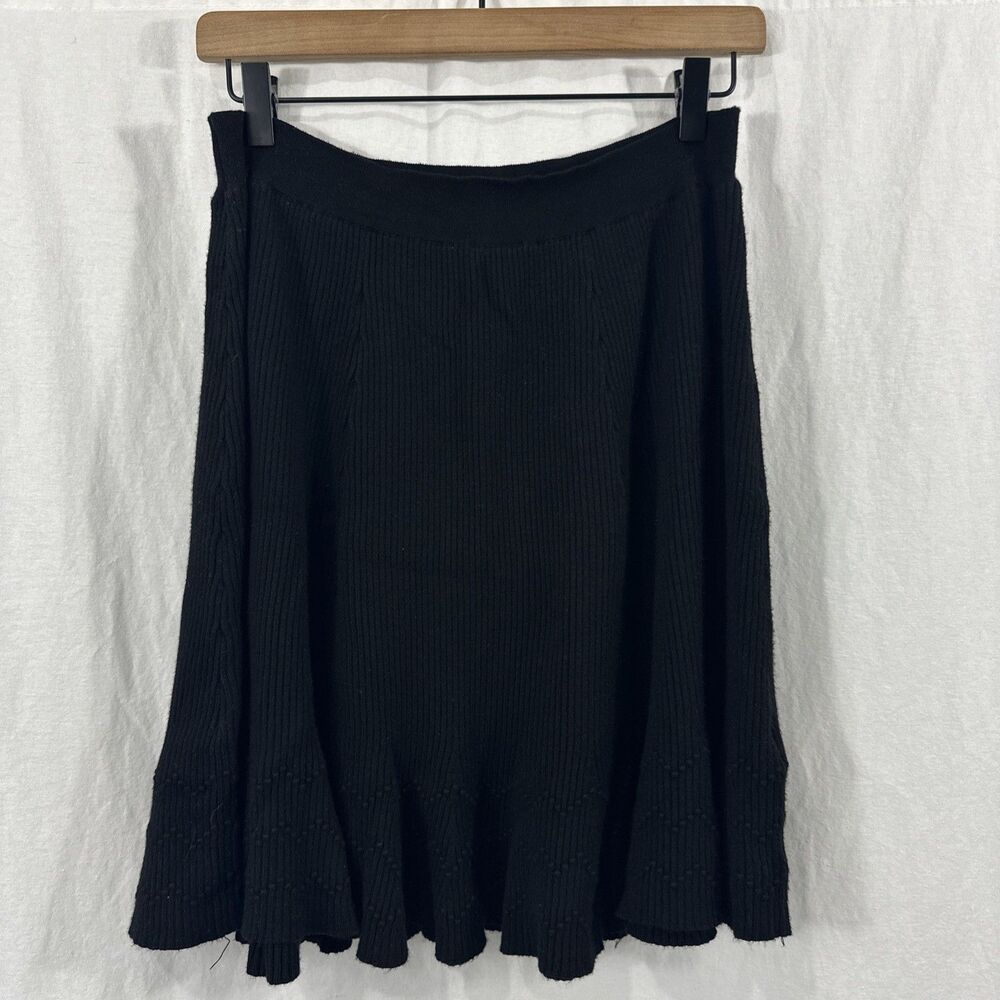 Maeve Anthropologie Jovi Black Ribbed Knit Mini Skirt Womens Sz XL A-line Flare